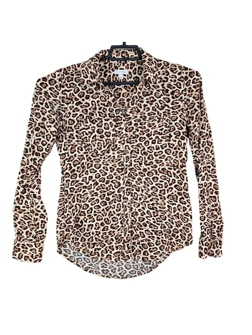 Womens Love Fire Brown & Black Animal Print Button Up Shirt Long Sleeve Size XS